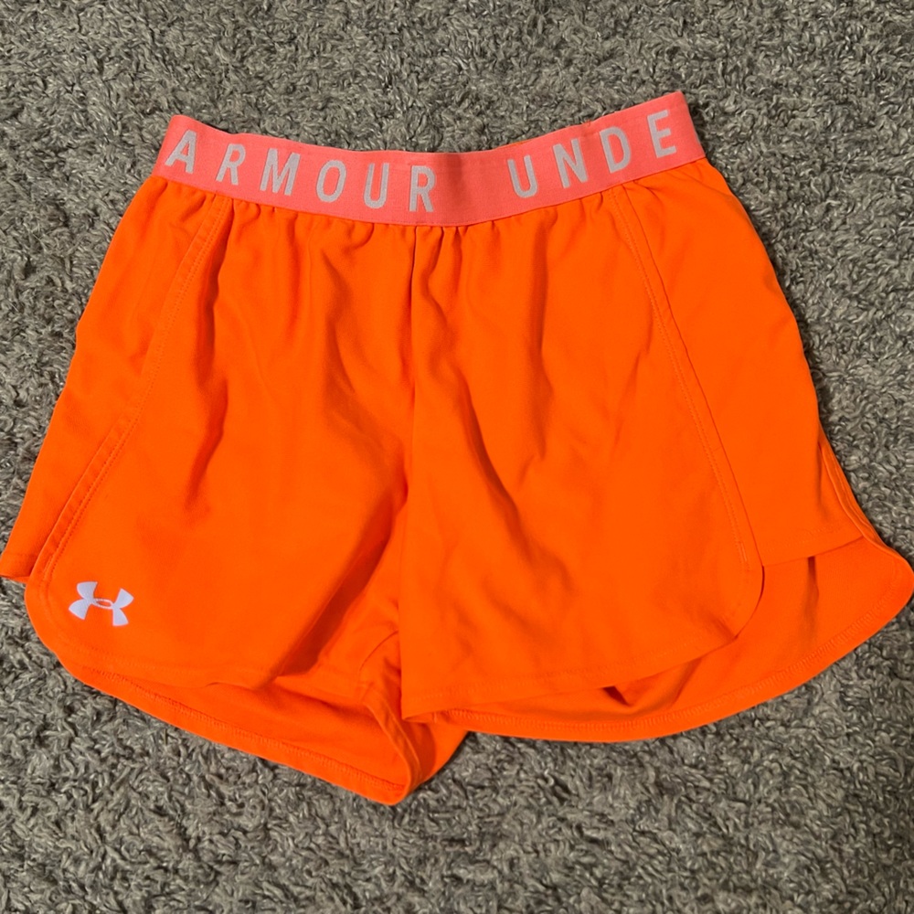 UA Neon Orange Athletic Shorts
